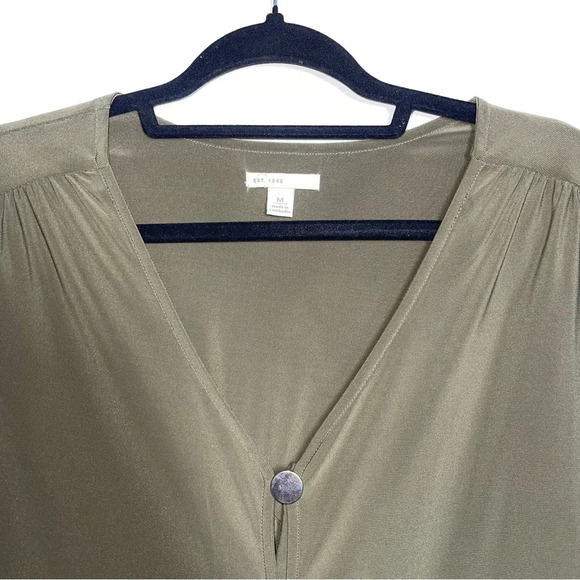 Cato Olive Green V Neck Button Front Flutter Sleeve Blouse Medium Women’s - Picture 2 of 10